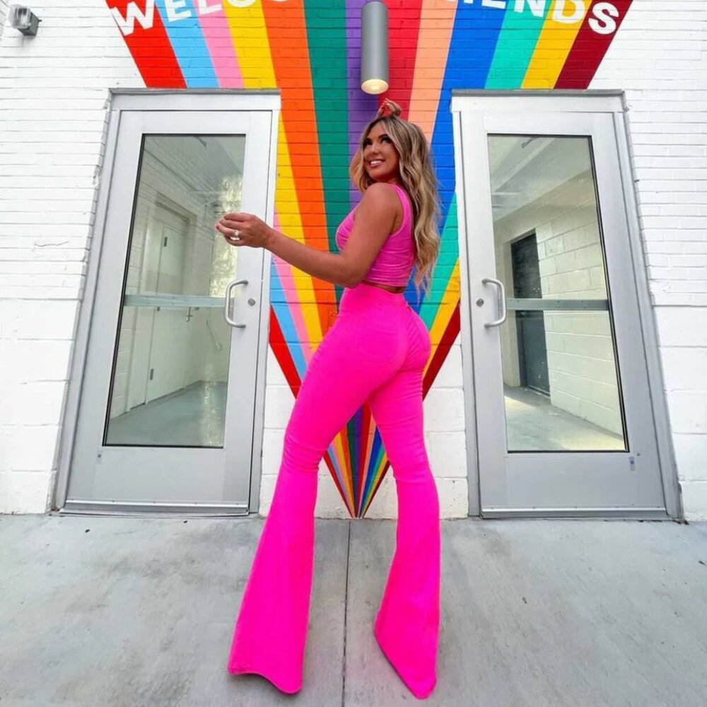 Bellbottom pink jeans